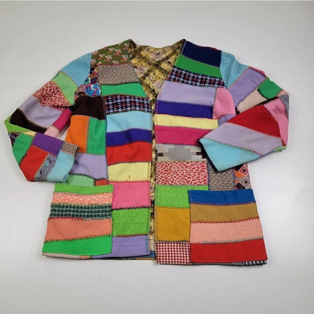 Vintage 70s 80s Hand Made Granny Square Long Cardigan‎ Sweater Boho Retro M/L